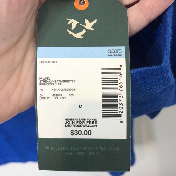 Outdoor Life Men's NWT Streaky Heathered Long Sleeve Tee in Blue Size Medium - Picture 4 of 7